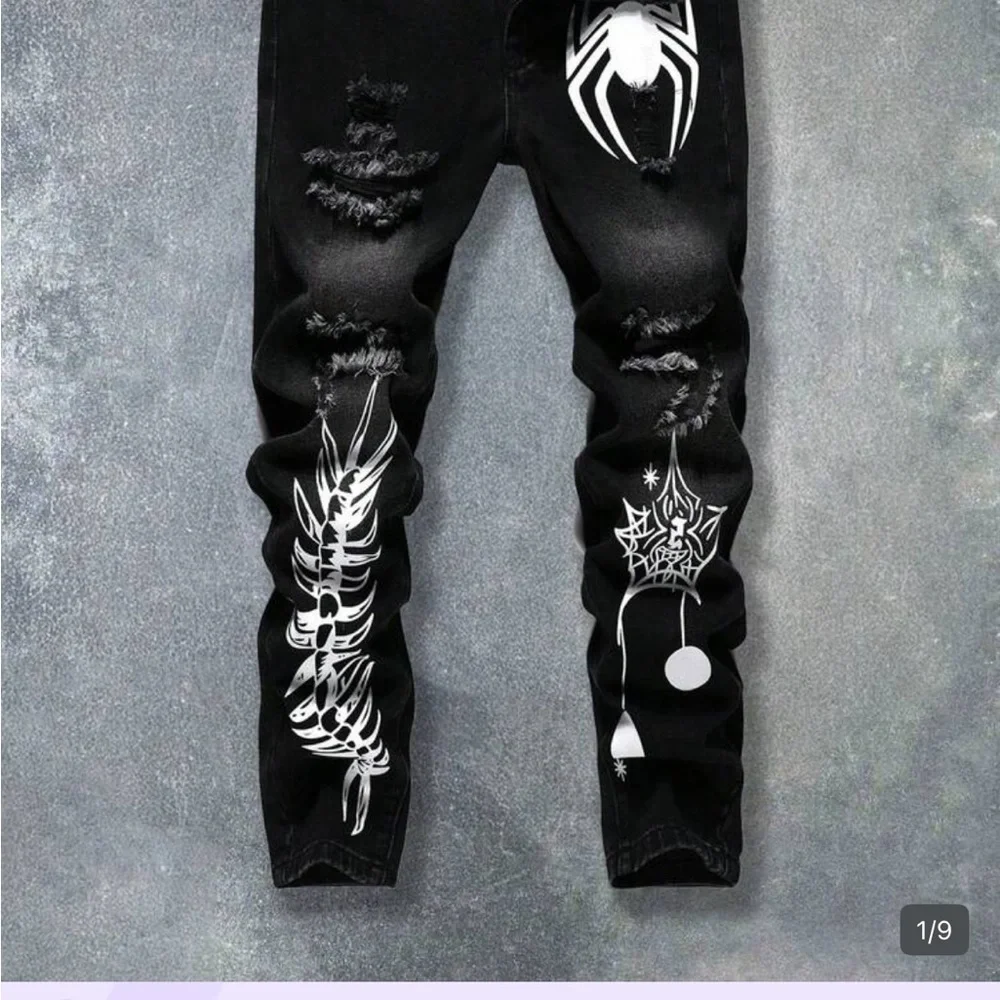 Stylish Black Graphic Jeans - Picture 1 of 3